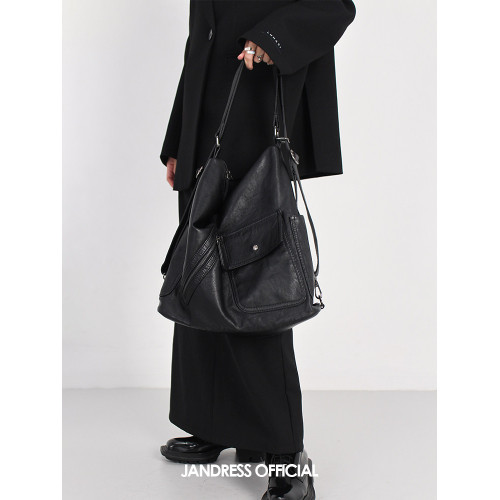 簡著 /復古機車辣妹雙肩包軟皮大容量多功能可調節單肩斜後後背包女