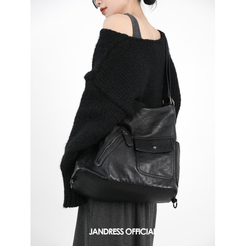 簡著 /復古機車辣妹雙肩包軟皮大容量多功能可調節單肩斜後後背包女