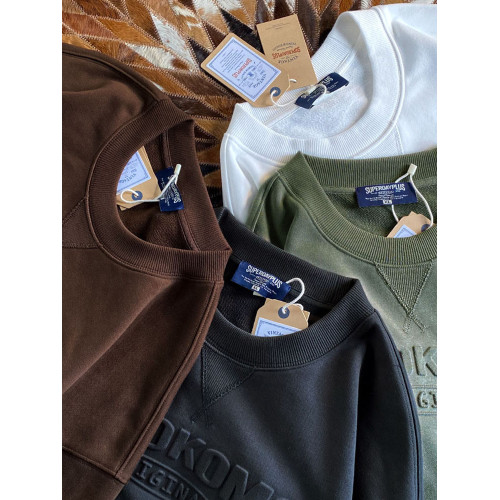 500g重磅壓花長袖衛衣美式復古寬鬆圓領加絨加厚套頭衫男秋冬上衣