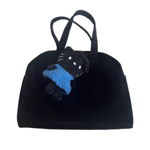 CHIOUU/自製 黑色燈芯絨迷你波士頓手拎包 手提包 CHIOUU/自製 黑色燈芯絨迷你波士頓手拎包 手提包