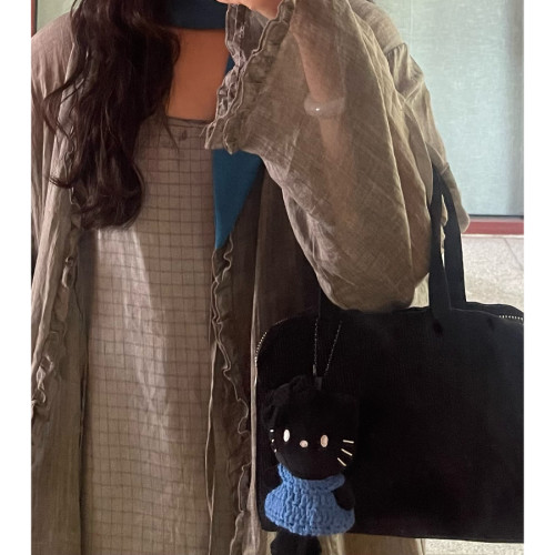 CHIOUU/自製 黑色燈芯絨迷你波士頓手拎包 手提包 CHIOUU/自製 黑色燈芯絨迷你波士頓手拎包 手提包