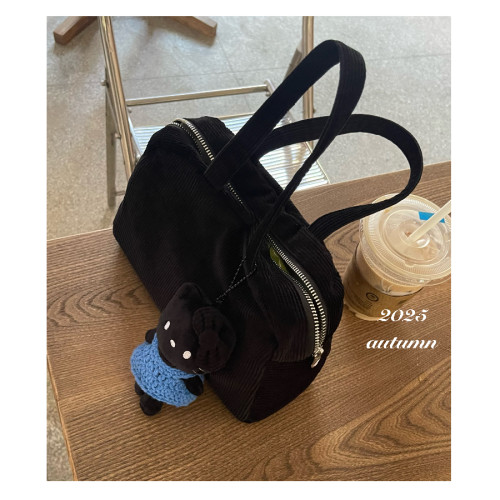 CHIOUU/自製 黑色燈芯絨迷你波士頓手拎包 手提包 CHIOUU/自製 黑色燈芯絨迷你波士頓手拎包 手提包