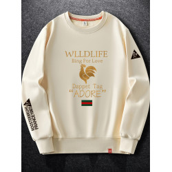 法萊爾公雞男士衛衣圓領2025秋冬潮牌加絨加厚寬鬆休閒套頭長袖衫