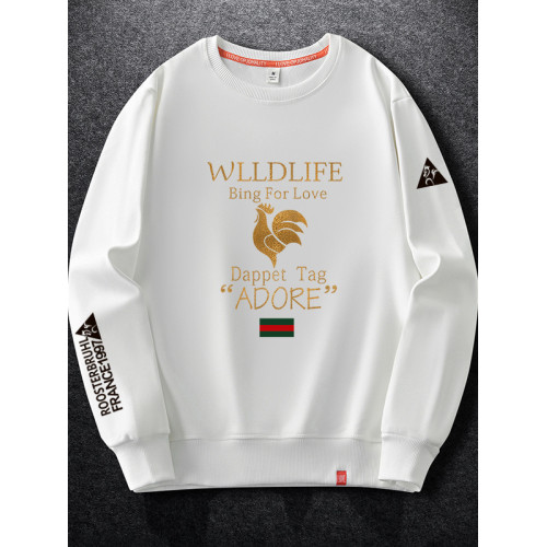 法萊爾公雞男士衛衣圓領2025秋冬潮牌加絨加厚寬鬆休閒套頭長袖衫