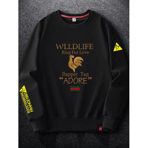 法萊爾公雞男士衛衣圓領2025秋冬潮牌加絨加厚寬鬆休閒套頭長袖衫