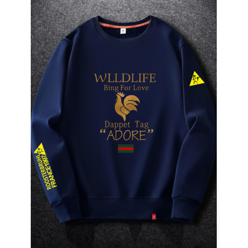 法萊爾公雞男士衛衣圓領2025秋冬潮牌加絨加厚寬鬆休閒套頭長袖衫