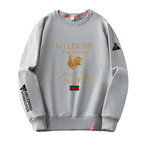 法萊爾公雞男士衛衣圓領2025秋冬潮牌加絨加厚寬鬆休閒套頭長袖衫