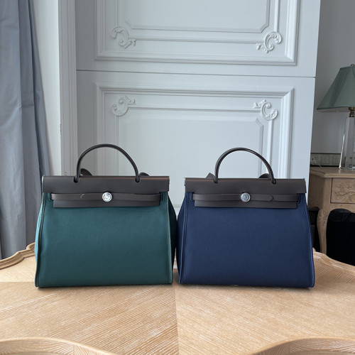 經典帆布拼牛皮凱莉包31外縫時尚單肩包拼色手提包布包大容量女包