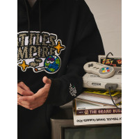 Battles 秋冬地球毛巾刺綉抓絨連帽衛衣男套頭外套寬鬆