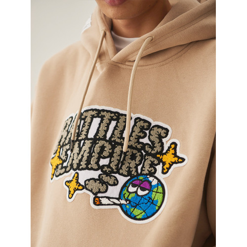 Battles 秋冬地球毛巾刺綉抓絨連帽衛衣男套頭外套寬鬆