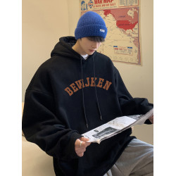 衛衣男秋冬美式重磅加絨灰色連帽衛衣潮牌oversize寬鬆情侶裝外套