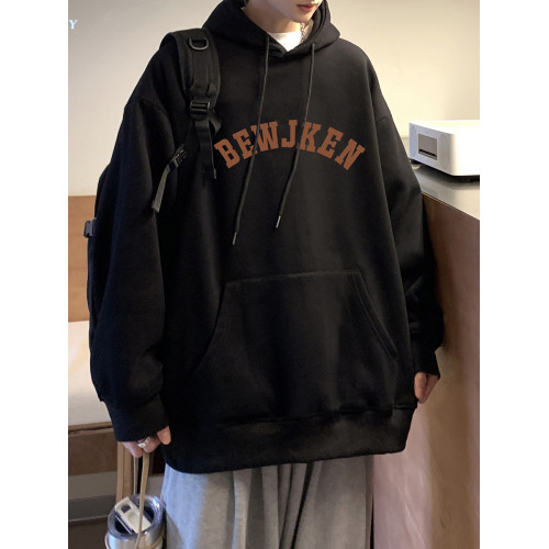 衛衣男秋冬美式重磅加絨灰色連帽衛衣潮牌oversize寬鬆情侶裝外套