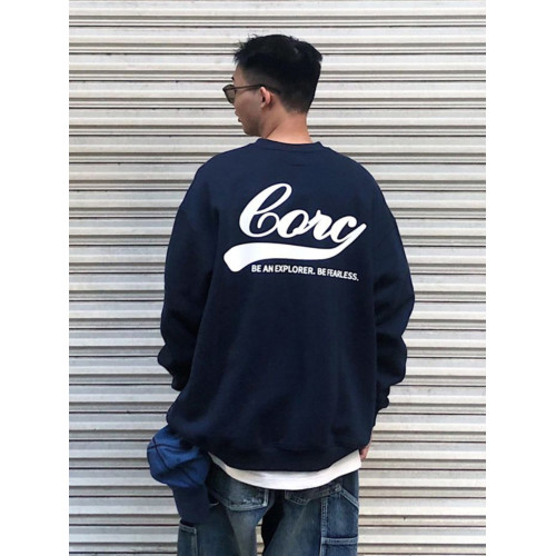 2025新款日系圓領衛衣男士春秋季加絨加厚藏青色美式潮牌無帽上衣