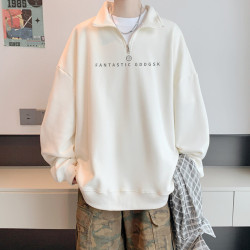 秋冬季半拉鍊繙領衛衣男寬鬆情侶美式打底衫潮牌純棉針織港風外套