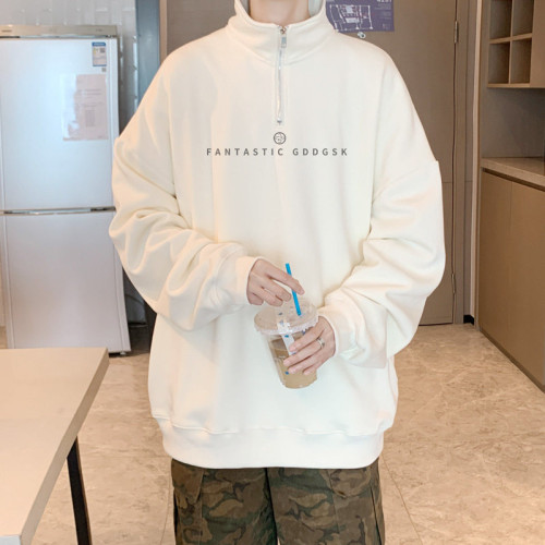 秋冬季半拉鍊繙領衛衣男寬鬆情侶美式打底衫潮牌純棉針織港風外套