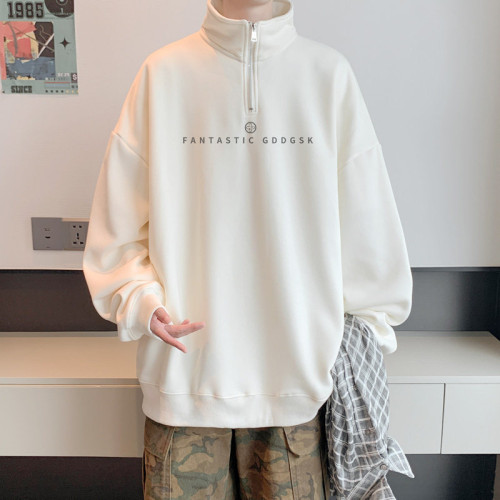 秋冬季半拉鍊繙領衛衣男寬鬆情侶美式打底衫潮牌純棉針織港風外套