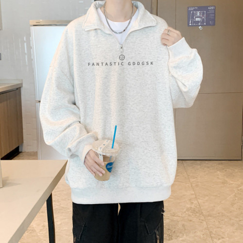 秋冬季半拉鍊繙領衛衣男寬鬆情侶美式打底衫潮牌純棉針織港風外套