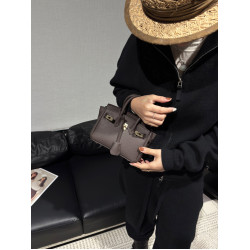 迷你荔枝紋牛皮鉑金包精緻百搭小提包真皮凱莉包鎖釦單肩斜後後背包包