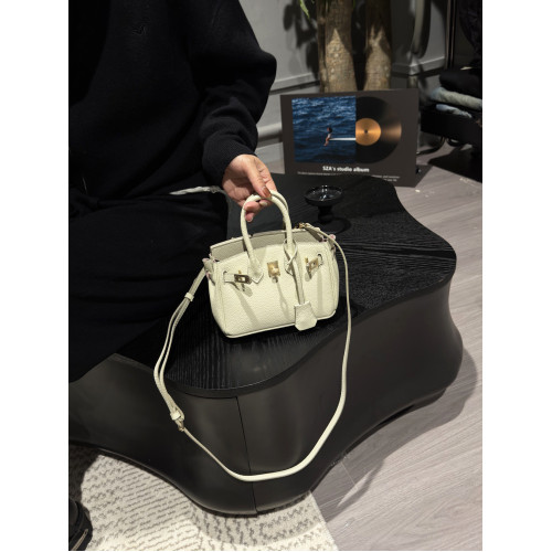 迷你荔枝紋牛皮鉑金包精緻百搭小提包真皮凱莉包鎖釦單肩斜後後背包包