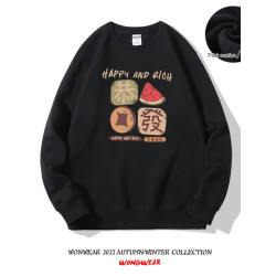 港風復古100%純棉圓領衛衣新款韓版秋冬男裝加絨寬鬆百搭潮流潮牌