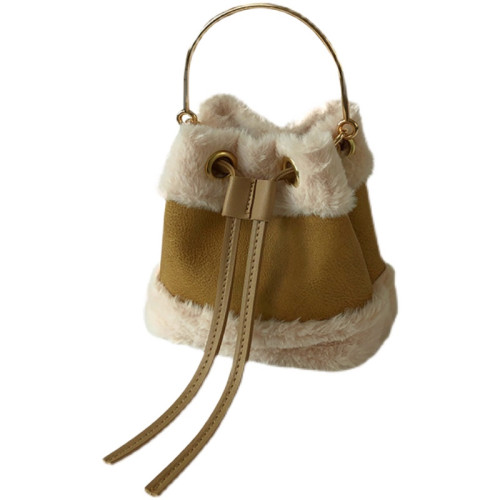 毛絨絨百搭小包包女2025秋冬毛毛包單肩斜背小包包抽帶手提水桶包