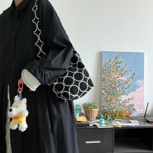 日系小hobo皆川明風鈴鼓花棉麻重工刺綉單肩包手提包迷你腋下包 日系小hobo皆川明風鈴鼓花棉麻重工刺綉單肩包手提包迷你腋下包