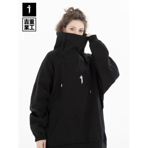 吉業重工秋冬潮牌嘻哈高領機能加絨衛衣男女寬鬆休閒oversize外套