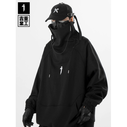 吉業重工秋冬潮牌嘻哈高領機能加絨衛衣男女寬鬆休閒oversize外套