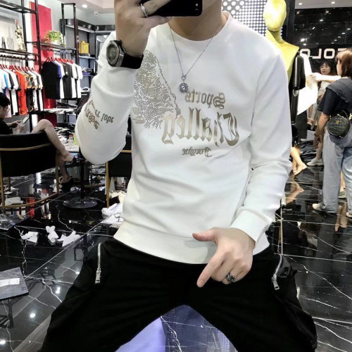 歐洲站休閒男士衛衣秋冬季新款燙鑽純棉長袖T恤潮牌修身高級上衣 歐洲站休閒男士衛衣秋冬季新款燙鑽純棉長袖T恤潮牌修身高級上衣