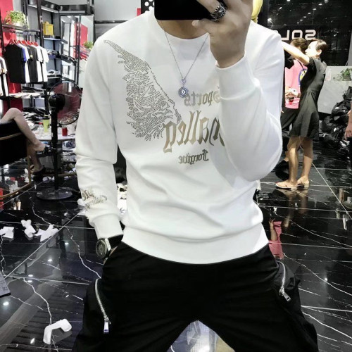 歐洲站休閒男士衛衣秋冬季新款燙鑽純棉長袖T恤潮牌修身高級上衣 歐洲站休閒男士衛衣秋冬季新款燙鑽純棉長袖T恤潮牌修身高級上衣