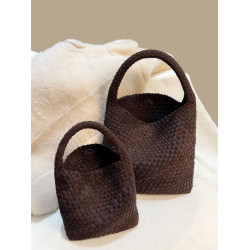 手工編織麂皮絨大容量水桶包單肩手提托特包百搭純色高級感慵懶風