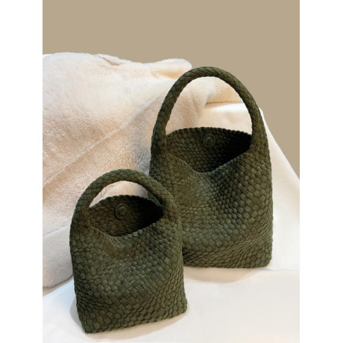 手工編織麂皮絨大容量水桶包單肩手提托特包百搭純色高級感慵懶風