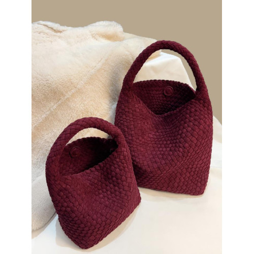 手工編織麂皮絨大容量水桶包單肩手提托特包百搭純色高級感慵懶風