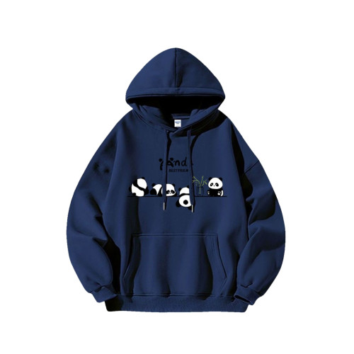 銀狐絨國潮牌可愛熊貓印花連帽衛衣情侶款復古休閒秋冬季外套男女