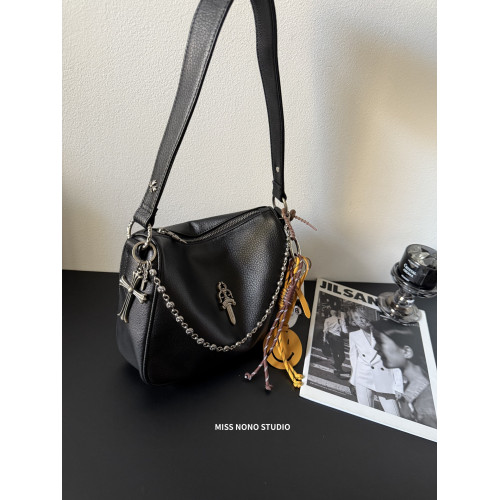 真皮單肩斜後後背包手機包十字架雞塊包托特包腋下包大包黑色包包女包