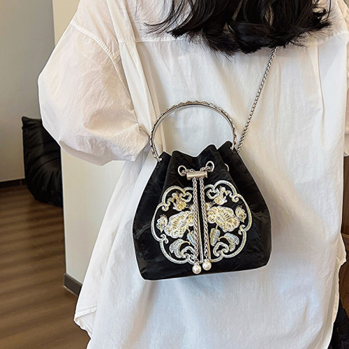 斜後後背包新包百搭國風綉花水桶包包新款夏季拎中式手女刺綉時尚2024 斜後後背包新包百搭國風綉花水桶包包新款夏季拎中式手女刺綉時尚2024