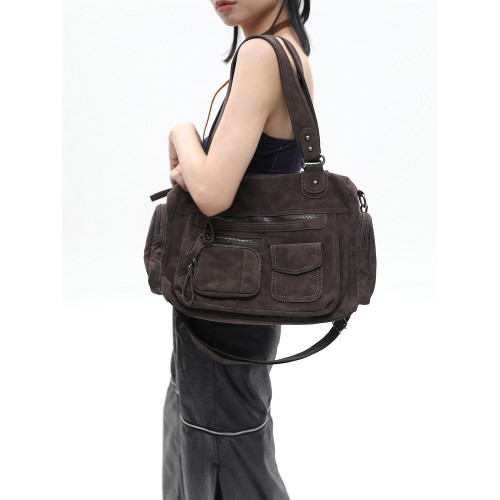 簡著 /原創 裡斯林肯多口袋拉鍊辣妹機車包黑色y2k潮酷單肩斜後後背包