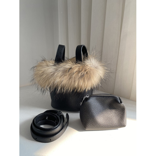 真皮草貉子毛水桶包包女秋冬韓國小衆毛毛包手提包單肩斜後後背包 真皮草貉子毛水桶包包女秋冬韓國小衆毛毛包手提包單肩斜後後背包