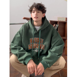 美式復古潮牌痞帥連帽加絨加厚衛衣男秋冬寬鬆青少年休閒帽衫外套