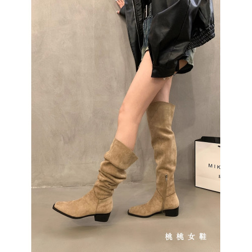 一靴多穿！粗跟方頭過膝靴子復古百搭長靴2025秋冬堆堆騎士馬丁靴