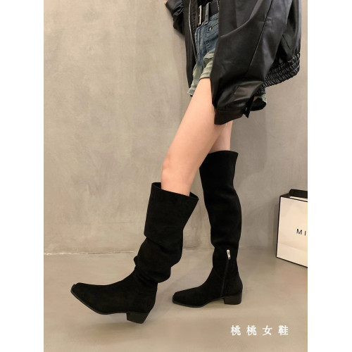 一靴多穿！粗跟方頭過膝靴子復古百搭長靴2025秋冬堆堆騎士馬丁靴