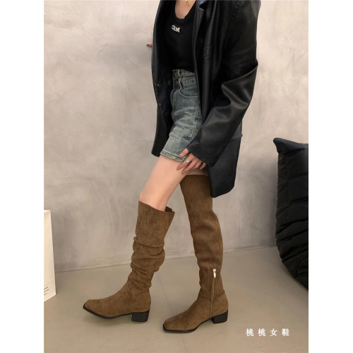 一靴多穿！粗跟方頭過膝靴子復古百搭長靴2025秋冬堆堆騎士馬丁靴