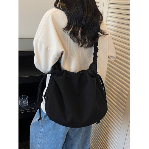 時尚包包女抽繩束口包荷葉風斜後後背包2026新款燈芯絨百搭純色單肩包 時尚包包女抽繩束口包荷葉風斜後後背包2026新款燈芯絨百搭純色單肩包