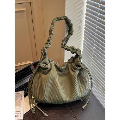 時尚包包女抽繩束口包荷葉風斜後後背包2026新款燈芯絨百搭純色單肩包 時尚包包女抽繩束口包荷葉風斜後後背包2026新款燈芯絨百搭純色單肩包