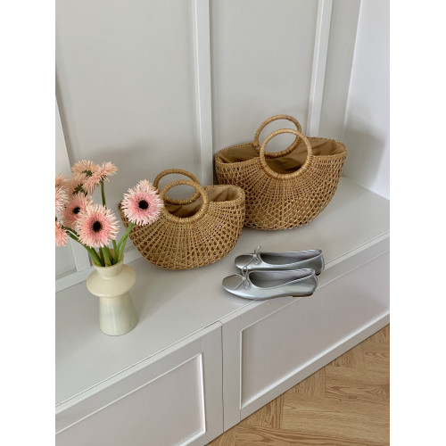 CHAWOOL法式復古手提鏤空草編包韓國ins海邊沙灘度假菜籃子編織包