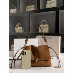 真皮不撞款托特包女2026新款高級感輕奢小衆通勤抽繩小個子腋下包