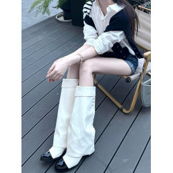 曲奇大叔~小香風拼色長筒靴女2025年秋冬新款圓頭長靴高跟騎士靴