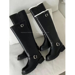 韓國東大門女鞋25秋新款ins英倫休閒皮帶釦低跟加絨高筒靴騎士靴