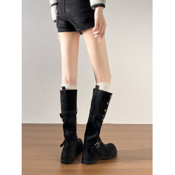 加寬版~內增高絨面高筒騎士靴胖MM粗腿不過膝長筒靴大碼靴41到43