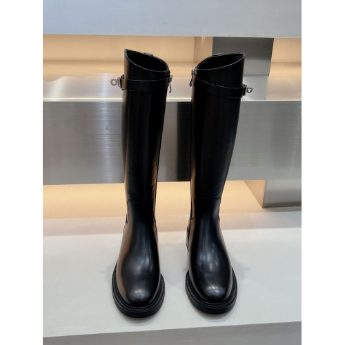 歐洲站2026秋冬真皮粗跟側拉鍊高筒靴女英倫風修腿皮帶釦騎士長靴